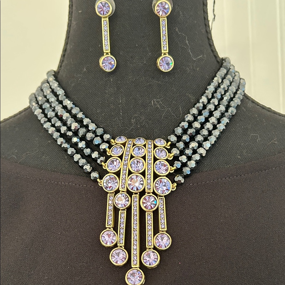 Elegant Purple Black and Gold Necklace and Earring Set